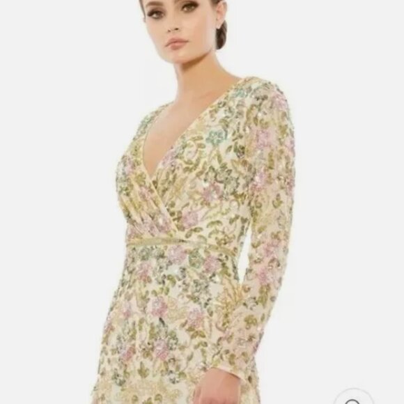 MAC DUGGAL 5503 LONG SLEEVE FLORAL EMEBLLISHED NUDE EVENING GOWN sz 6 - Picture 4 of 5